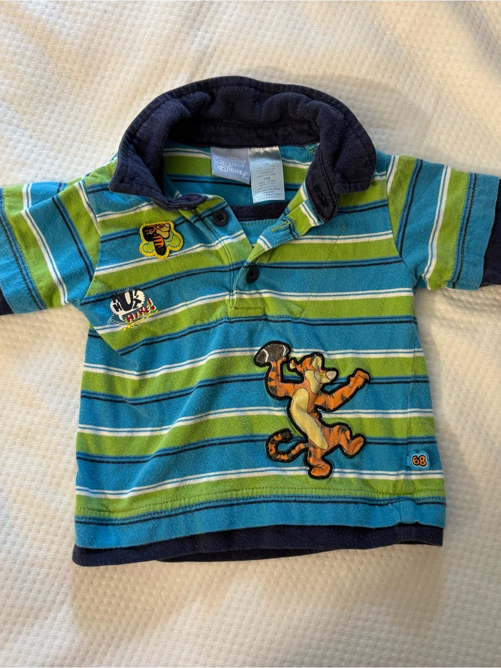 Striped Blue & Green Long-Sleeve Polo Shirt with Tigger + Football